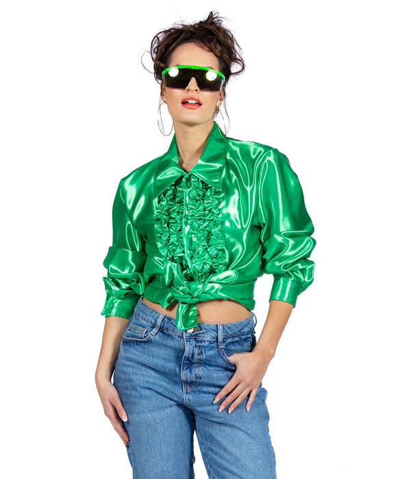 Ruchesblouse satijn groen Kevin