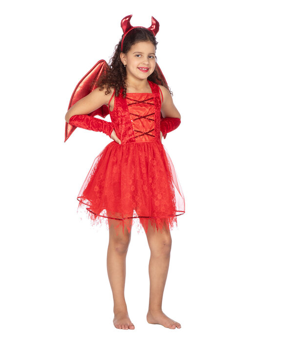 Jurk Duivel Kind met vleugels en tiara