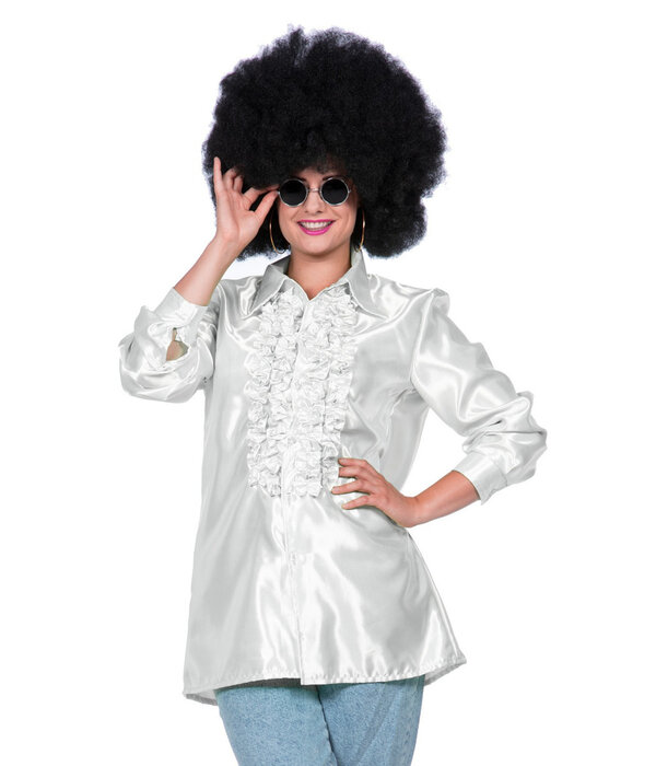 Ruchesblouse satijn wit Kevin