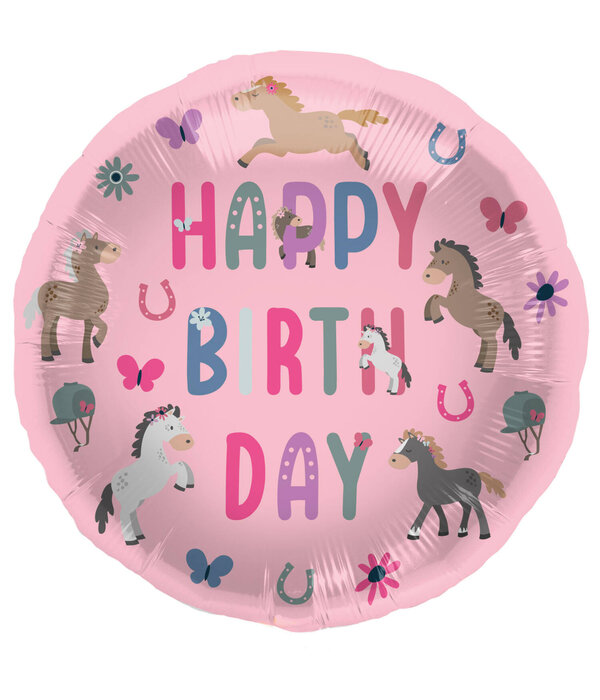 Folieballon Happy Horses Roze (45cm)