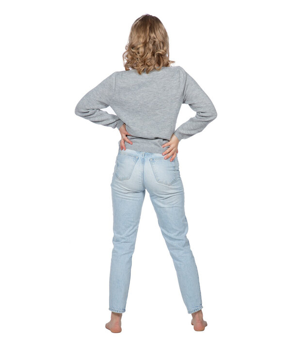 Kersttrui Dames Grijs Snowman Met Parels