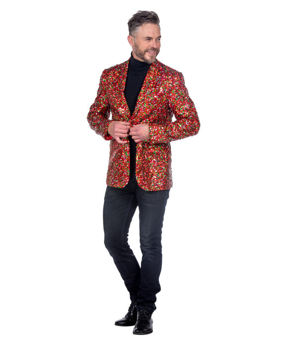 Pailletten Blazer Heren Rood/Groen