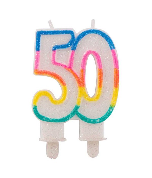 Glitter taart kaars 50 jaar