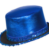 Hoge hoed lamee met paillettenband blauw