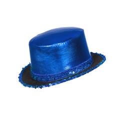 Hoge hoed lamee met paillettenband blauw