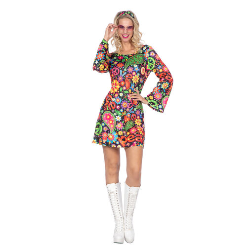 Hippie jurkje zwart peace dames