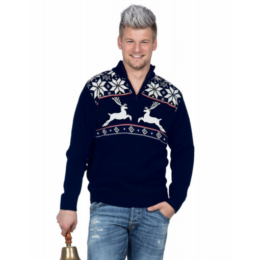 Kersttrui Navy met rits Rendier