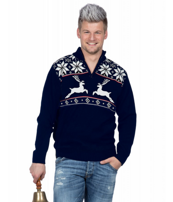 Kersttrui Navy met rits Rendier