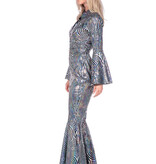 Disco Catsuit Cirkels Holografisch Zilver