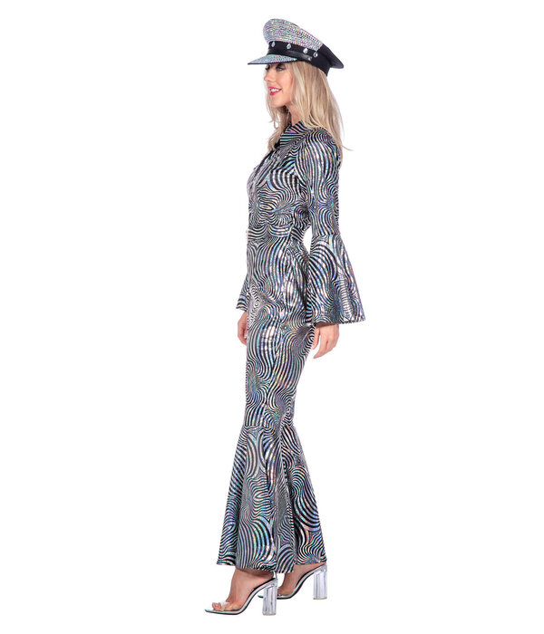 Disco Catsuit Cirkels Holografisch Zilver