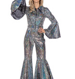Disco Catsuit Cirkels Holografisch Zilver