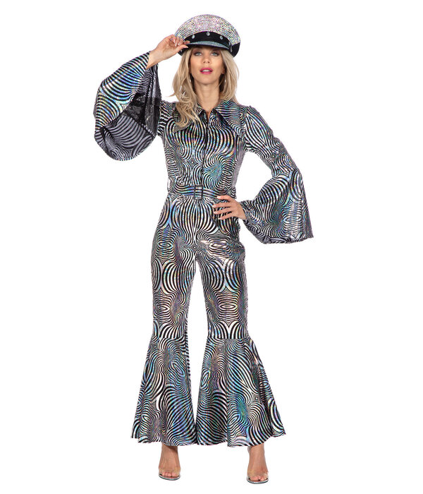 Disco Catsuit Cirkels Holografisch Zilver