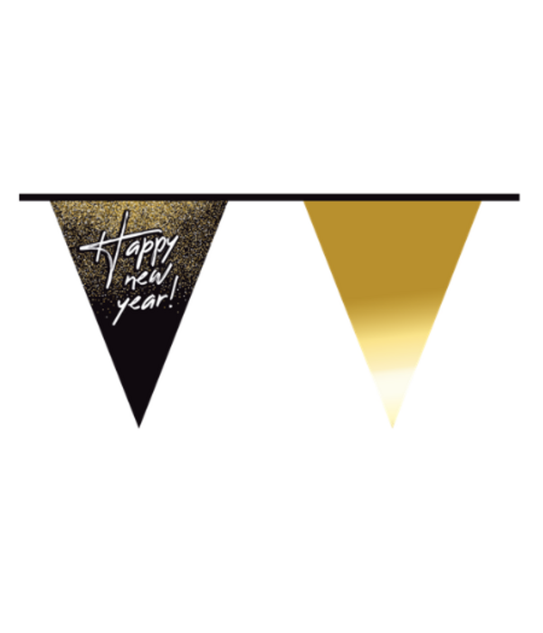 Vlaggenlijn Happy New Year Zwart/Goud (10m)