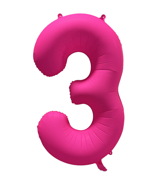 Folieballon Cijfer 3 Neon Roze (86cm)