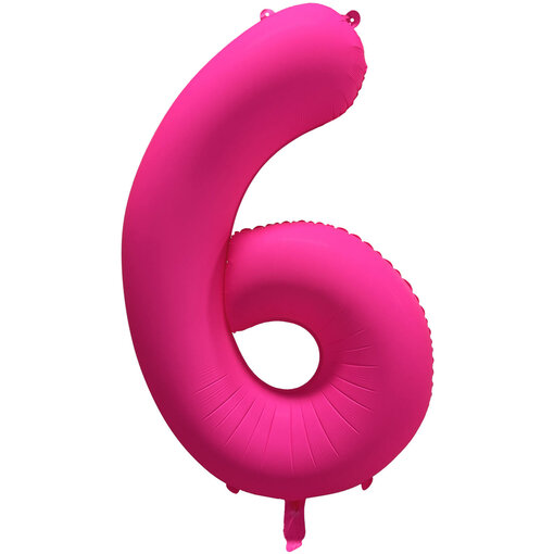 Folieballon Cijfer 6 Neon Roze (86cm)