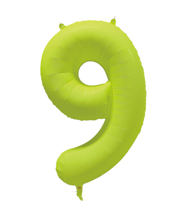 Folieballon Cijfer 9 Neon Geel (86cm)