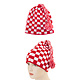 Gebreide Muts Geblokt rood/wit met flosje