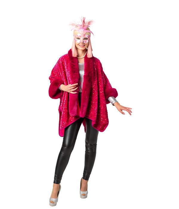 Cosy Pink Poncho Pailletten