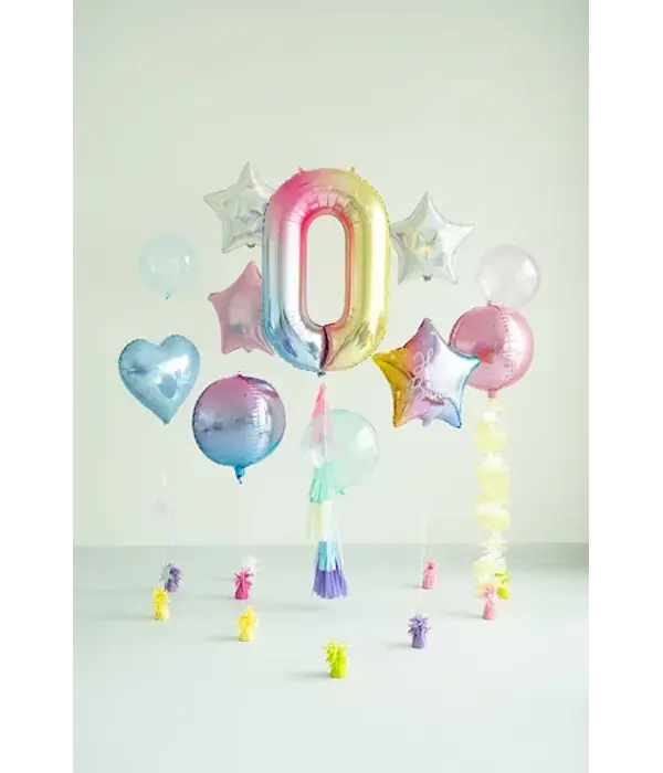 stel Regenboog Folieballon Cijfer 0 (86cm)