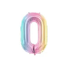 Pastel Regenboog Folieballon Cijfer 0 (86cm)