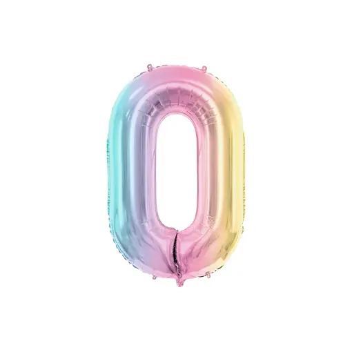 Pastel Regenboog Folieballon Cijfer 0 (86cm)