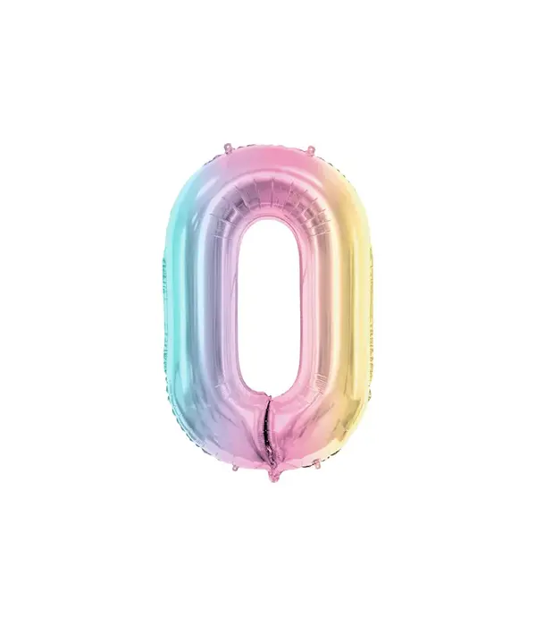 stel Regenboog Folieballon Cijfer 0 (86cm)