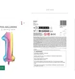Pastel Regenboog Folieballon Cijfer 1 (86cm)