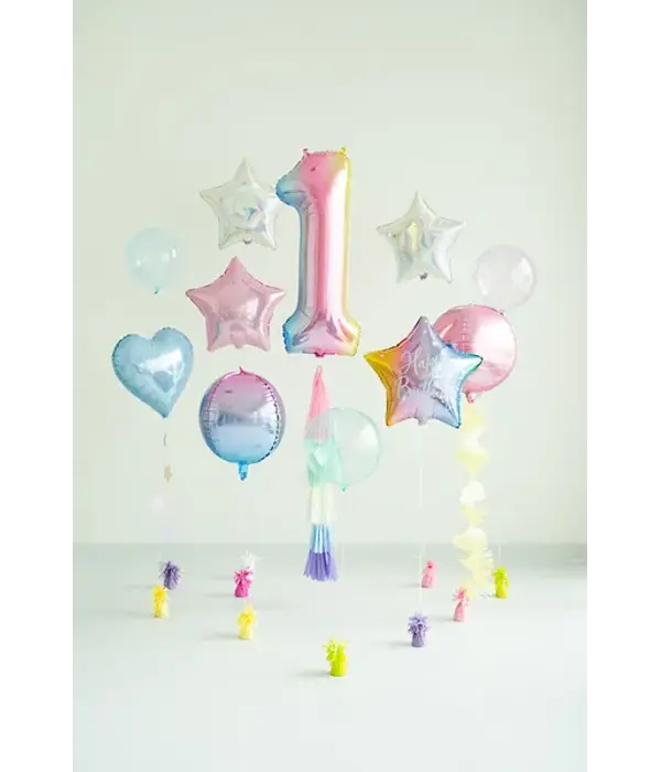 Pastel Regenboog Folieballon Cijfer 1 (86cm)
