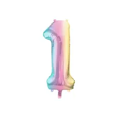 Pastel Regenboog Folieballon Cijfer 1 (86cm)