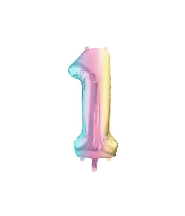 Pastel Regenboog Folieballon Cijfer 1 (86cm)