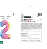 Pastel Regenboog Folieballon Cijfer 2 (86cm)