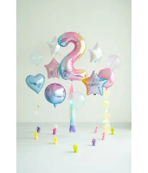 Pastel Regenboog Folieballon Cijfer 2 (86cm)