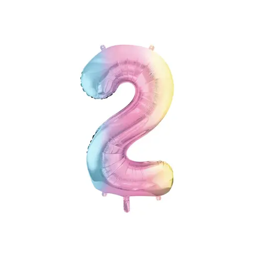 Pastel Regenboog Folieballon Cijfer 2 (86cm)