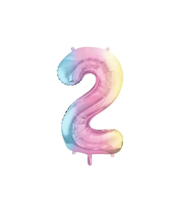 Pastel Regenboog Folieballon Cijfer 2 (86cm)