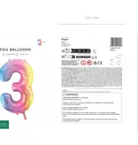 Pastel Regenboog Folieballon Cijfer 3 (86cm)