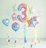 Pastel Regenboog Folieballon Cijfer 3 (86cm)