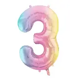 Pastel Regenboog Folieballon Cijfer 3 (86cm)
