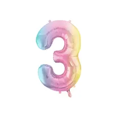 Pastel Regenboog Folieballon Cijfer 3 (86cm)