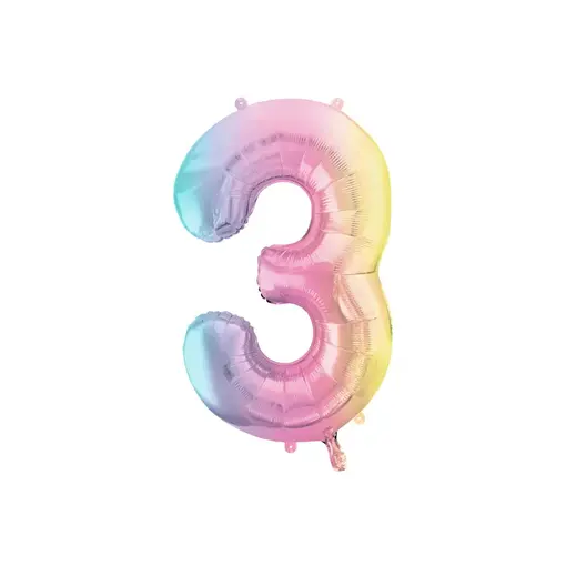 Pastel Regenboog Folieballon Cijfer 3 (86cm)