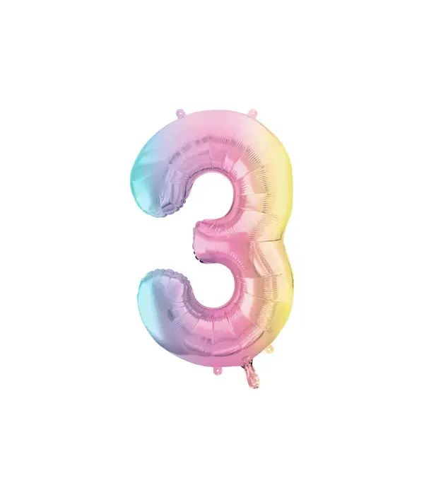 Pastel Regenboog Folieballon Cijfer 3 (86cm)