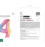 Pastel Regenboog Folieballon Cijfer 4 (86cm)