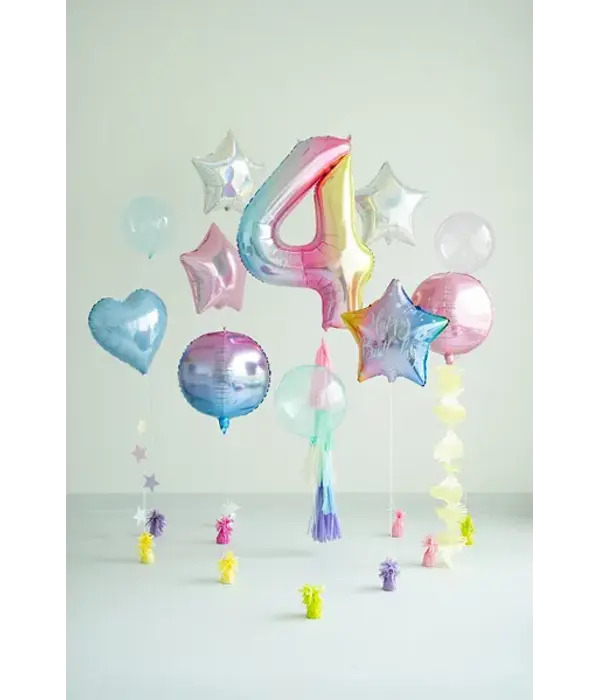 Pastel Regenboog Folieballon Cijfer 4 (86cm)