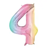 Pastel Regenboog Folieballon Cijfer 4 (86cm)