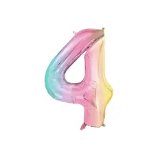 Pastel Regenboog Folieballon Cijfer 4 (86cm)
