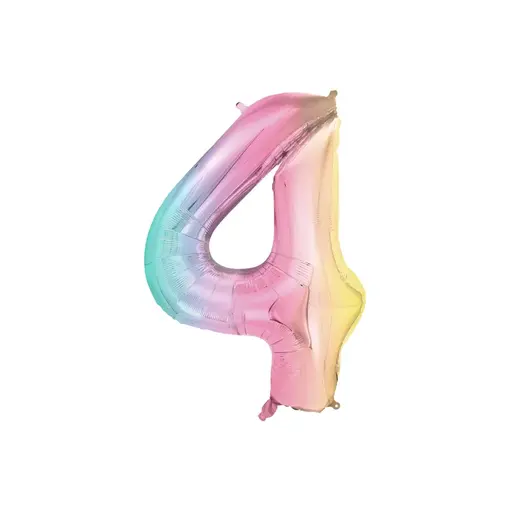 Pastel Regenboog Folieballon Cijfer 4 (86cm)