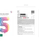 Pastel Regenboog Folieballon Cijfer 5 (86cm)