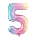 Pastel Regenboog Folieballon Cijfer 5 (86cm)