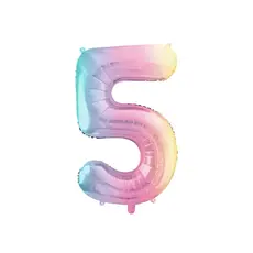 Pastel Regenboog Folieballon Cijfer 5 (86cm)