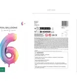 Pastel Regenboog Folieballon Cijfer 6 (86cm)