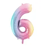 Pastel Regenboog Folieballon Cijfer 6 (86cm)